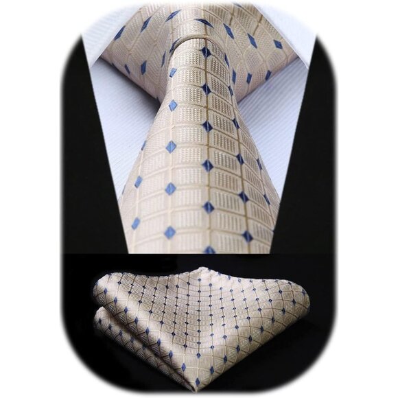 Men Plaid Checkered Tie with Pocket Square Woven Business Formal Necktie